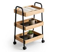 Relaxdays Carrito Auxiliar 3 Niveles bambú y Metal, 73x45,5x28 cm, para baño, Cocina y salón, Natural/Negro
