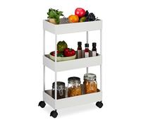 Relaxdays Carrito Auxiliar, 3 Niveles, Multiusos Cocina y Oficina, Camarera 65,5 x 40 x 22 cm, Metal y Plástico, Blanco