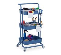 Relaxdays Carrito Auxiliar, 3 Niveles, Multiusos para Cocina y Oficina, Camarera 86 x 43 x 34 cm, Metal y Plástico, Azul