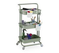 Relaxdays Carrito Auxiliar, 3 Niveles, Multiusos para Cocina y Oficina, Camarera 86x42,5x36 cm, Metal y Plástico, Verde