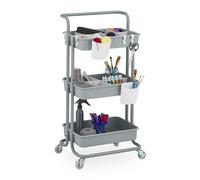 Relaxdays Carrito Auxiliar, 3 Niveles, Multiusos para Cocina y Oficina, Camarera 86x42,5x36 cm, Metal y Plástico, Gris