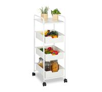 Relaxdays Carrito Auxiliar, 3 Niveles y Balda, Multiusos Cocina y Oficina, Camarera 85,5x32,5x40 cm, Plástico, Blanco
