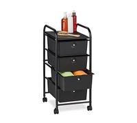 Relaxdays Carrito Auxiliar, 4 Cajones, Metal y Plástico, Carro con Ruedas para Baño, Cosméticos, 74 x 33 x 39 cm, Negro