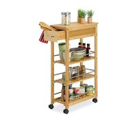 Relaxdays Carrito auxiliar cocina bambú con cajón marrón claro,plata