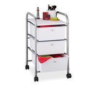 Relaxdays Carrito auxiliar con 3 cajones blanco,plata