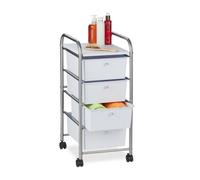 Relaxdays Carrito auxiliar con 4 cajones blanco,plata