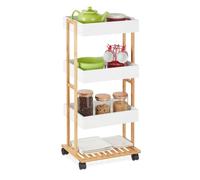 Relaxdays Carrito auxiliar de bambú con 4 niveles blanco,marrón claro