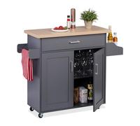 Relaxdays Carrito Auxiliar de Cocina, Camarera con Encimera y Cajón, 2 Compartimentos, 90x114,5x39,5 cm, Gris/Natural