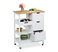 Relaxdays Carrito auxiliar de cocina con encimera blanco,marrón claro