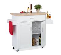 Relaxdays Carrito auxiliar de cocina con encimera blanco,marrón claro,plata