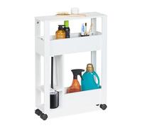 Relaxdays Carrito Auxiliar Estrecho, 2 Compartimentos, Portaescobillas de WC, 71,5 x 17 x 50 cm, Baño, MDF, Blanco