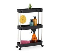 Relaxdays Carrito auxiliar estrecho 3 baldas negro negro,plata