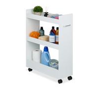 Relaxdays Carrito Auxiliar Estrecho, 3 Compartimentos, 78 x 21,5 x 63 cm, Carro Baño y Cocina, con Mango, MDF, Blanco
