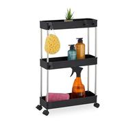 Relaxdays Carrito auxiliar estrecho 3 baldas negro negro,plata