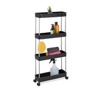 Relaxdays Carrito auxiliar estrecho 4 baldas negro negro,plata