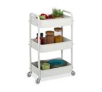 Relaxdays Carrito Auxiliar Ruedas, Carro Cocina 3 Niveles, Camarera, Verdulero, Baño, 71,5x43,5x29,5 cm, Blanco