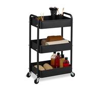 Relaxdays Carrito Auxiliar Ruedas, Carro Cocina 3 Niveles, Camarera, Verdulero, Baño, 71,5x43,5x29,5 cm, Negro