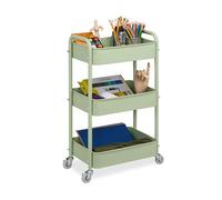 Relaxdays Carrito auxiliar con ruedas y 3 niveles verde,gris