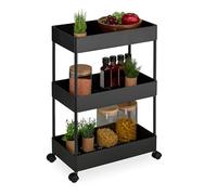 Relaxdays Carrito auxiliar con ruedas y 3 niveles negro