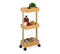 Relaxdays Carrito Baño, Bambú, 3 Niveles, 71,5 x 31 x 18 cm, 4 Ruedas, Aseo, Cocina, Carro Auxiliar Estrecho, Natural