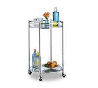 Relaxdays Carrito Cocina con Ruedas, Camarera 2 Baldas Redondas, Carro Auxiliar Acero, Espejado, 75 x 50 cm, Plateado