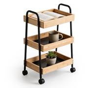 Relaxdays Carrito de bambú y metal, 3 baldas marrón claro,negro