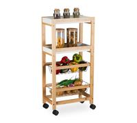 Relaxdays Carrito de cocina estrecho 4 niveles blanco,marrón claro,plata