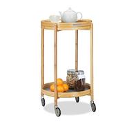 Relaxdays Carrito de Cocina Redondo para Servir, Bambú, Gris, 49x49x78.5 cm