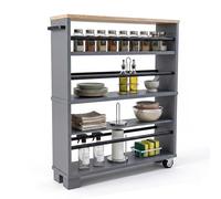 Relaxdays Carrito de nicho, 80 x 13 x 50 cm, estantería Estrecha para baño y Cocina, 4 Niveles, asa de estantería con Ruedas, Color Negro y Gris