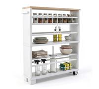 Relaxdays Carrito de nicho, 80 x 13 x 50 cm, estantería Estrecha para baño y Cocina, 4 Niveles, con asa con Estante Enrollable, Color Blanco y Natural