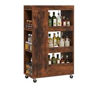 Relaxdays Carrito de nicho, Altura 85 x 18 x 60 cm, estantería Estrecha para baño y Cocina, 4 Niveles, con Ruedas, Aspecto de Madera, Color marrón