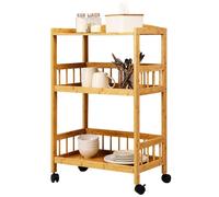 Relaxdays Carrito de Servicio de bambú, Natural para Cocina y salón | 80x53x30 cm (AlxAnxF), 3 estantes, con ruedas