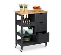 Relaxdays Carrito auxiliar de cocina con encimera marrón claro,gris