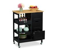 Relaxdays Carro Auxiliar Cocina, Encimera, 3 Cajones y 3 Compartimentos, 85 x 68,5 x 38,5 cm, Isla con Ruedas, Negro