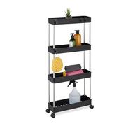 Relaxdays Carrito auxiliar estrecho 4 baldas negro negro,plata