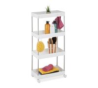 Relaxdays Carro Auxiliar Estrecho XL, 4 Niveles, Ruedas, Cocina, Blanco | Baño, 88x41,5x23,5 cm, Plástico, Acero Inox.