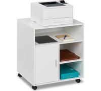 Relaxdays: Carro con 5 compartimentos y puerta, mueble auxiliar para oficina, con ruedas, armario de oficina, dimensiones: 66,5 x 60 x 50 cm, blanco