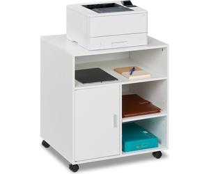 Relaxdays: Carro con 5 compartimentos y puerta, mueble auxiliar para oficina, con ruedas, armario de oficina, dimensiones: 66,5 x 60 x 50 cm, blanco