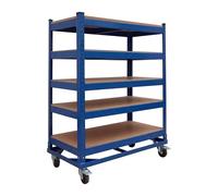 Relaxdays Carro de 5 Niveles, Ruedas y Freno, hasta 750 kg, H x B x T: 110x90x45 cm, Carro de Taller móvil, Acero, Azul