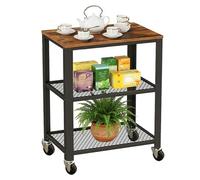 Relaxdays Carro de Cocina 3 Niveles con Acabado Madera, Ruedas, hogar y Oficina, 77,5×60×40 cm, Metal marrón-Negro