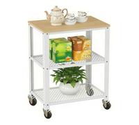 Relaxdays Carro de Cocina 3 Niveles Efecto Madera con Ruedas, 77,5x40x40 cm, Metal marrón Claro/Blanco