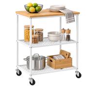 Relaxdays Carro de Cocina, 3 Niveles, Patas niveladoras, Blanco/Natural | carro con ruedas, hogar, oficina, metal