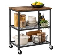 Relaxdays Carro de Cocina, 3 Niveles, Patas niveladoras, Negro/marrón | carro con ruedas, hogar, oficina, metal