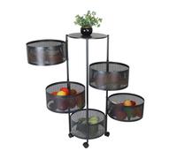 Relaxdays Carro de Cocina, 5 estantes giratorios, H x D: 90 x 34 cm, Metal, 2 Frenos, Carro rodante Negro