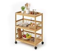 Relaxdays Carro de Cocina, bambú, 3 estantes, para Especias y Alimentos, 80 x 53 x 30 cm, Carro Estrecho, Natural