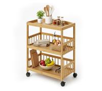 Relaxdays Carro de cocina de bambú con 3 niveles marrón claro,negro