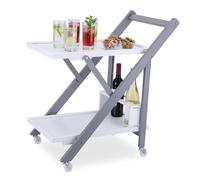 Relaxdays Carrito de bambú, 2 bandejas blanco,gris