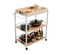 Relaxdays Carro de Servicio Bandeja extraíble, 3 estantes, 88x70x40 cm, Carro Cocina escandinavo, Natural/Blanco