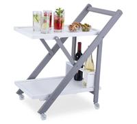 Relaxdays Carrito de bambú, 2 bandejas blanco,gris