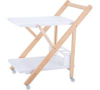 Relaxdays, carro de servicio de bambú, carro de cocina plegable, con soporte para botellas, carro con ruedas de 2 niveles, dimensiones: 70x44x39,5 cm, color blanco y natural